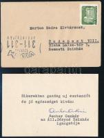 cca 1964 Ascher Oszkár (1897-1965) színész, az állami Déryné Színház igazgatója saját kézzel aláírt üdvözlőkártyája, borítékában, Marton Endre részére