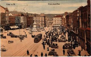1913 Linz, Franz Josef Platz / market, square, tram (EK)