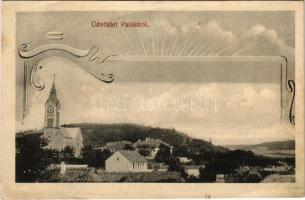 1914 Palást, Plástovce; látkép, Római katolikus templom / general view, Catholic church (ázott / wet damage)