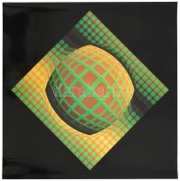 Vasarely Victor (1908-1997): VEGA-ZETT-01. Heliogravűr, papír. Neuchatel, 1974, Éditions du Griffon. Bal alsó sarkában Fondation Vasarely Aix-En-Provence szárazbélyegzőjével. Lapméret: 41x41 cm. / Victor Vasarely (1908-1997): KUB-STRI. Photogravure on paper. Neuchatel, 1974, Éditions du Griffon. With Fondation Vasarely Aix-En-Provence stamp. Sheet size: 41x41 cm