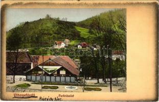 1912 Vihnye, Vihnyefürdő, Kúpele Vyhne; Park, cukrászda, nyaraló. Grohmann kiadása / park, confectionery, villa, spa (kis szakadás / small tear)