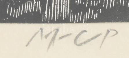 Molnár C. Pál (1894-1981): Csók. Fametszet, papír, utólagos jelzéssel. Üvegezett keretben. 21x9 cm