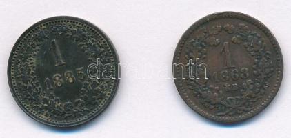 1868KB 1kr Cu "Angyalos címer" + Ausztria 1885. 1kr Cu T:2-,3 patina, kis ph