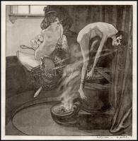 Franz von Bayros (1866-1924): Női aktok (erotikus jelenet). Heliogravűr, papír, jelzett a nyomaton. ...