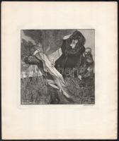 Franz von Bayros (1866-1924): Szentjánosbogár (erotikus jelenet). Heliogravűr, papír, jelzett a nyomaton. 18×18 cm