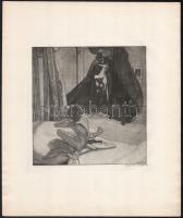 Franz von Bayros (1866-1924): Az öt érzék: az arc (erotikus jelenet). Heliogravűr, papír, jelzett a nyomaton. 18×18 cm