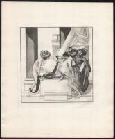 Franz von Bayros (1866-1924): Erotikus jelenet. Heliogravűr, papír, jelzett a nyomaton. 18×18 cm