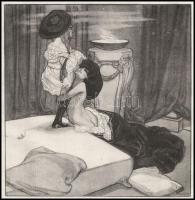 Franz von Bayros (1866-1924): Erotikus jelenet. Heliogravűr, papír, jelzett a nyomaton. 18×18 cm