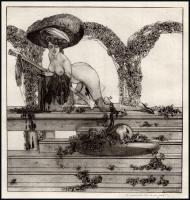 Franz von Bayros (1866-1924): Női akt (erotikus jelenet). Heliogravűr, papír, jelzett a nyomaton. 18...