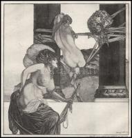 Franz von Bayros (1866-1924): Női aktok (erotikus jelenet). Heliogravűr, papír, jelzett a nyomaton. ...