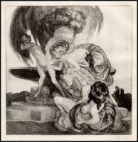 Franz von Bayros (1866-1924): Erotikus jelenet. Heliogravűr, papír, jelzett a nyomaton. 18×18 cm
