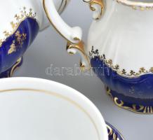 Zsolnay Pompadour mintás porcelán teás készlet, kézzel festett, jelzett, kopásnyomokkal