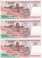 2006. 500Ft (3x) "A forradalom 50. évfordulója 1956. október 23." sorszámkövetők "EB ...