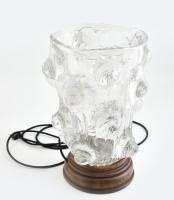 Murano üveg váza, világító talapzattal, kopásokkal, működik, m: 41,5 cm
