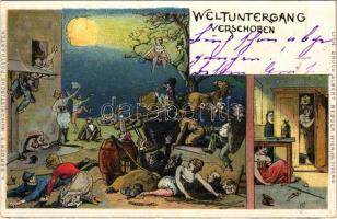 1899 (Vorläufer) Weltuntergang verschoben! A. Bergers Humoristische Postkarten / The end of the world is postponed! Comet humour litho (EK)