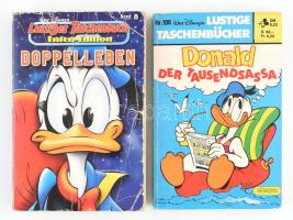 cca 1985 2 db Walt Disney Lustige Taschenbuch (Donald kacsa) német nyelvű képregényfüzet, az egyik viseltes borítóval