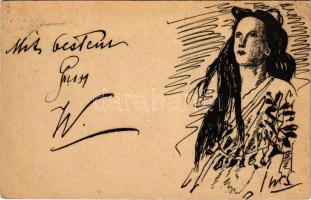 1899 (Vorläufer) Kézzel rajzolt szecessziós hölgy / Hand-drawn Art Nouveau lady s: W.Schafarik (?) (EK)