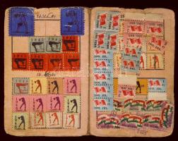 1945 Szociáldemokrata Párt tagsági könyv sok tagsági bélyeggel (kissé viseltes)