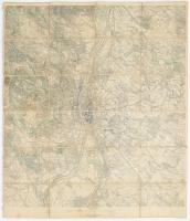 cca 1900 Budapest és környéke, katonai térkép, 1:75000, K.u.k. Militärgeographisches Institut, gyűrődésekkel, lapszéli foltokkal, vászonra kasírozva, 56,5x52 cm