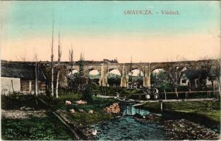 1910 Oravicabánya, Oravica, Oravicza, Oravita; vasúti híd, viadukt, gőzmozdony, vonat. Weisz Félix kiadása / railway bridge, viaduct, locomotive, train (kis szakadás / small tear)