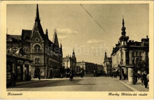 1941 Kolozsvár, Cluj; Horthy Miklós út, patika, gyógyszertár, üzletek / street view, pharmacy, shops (EK)