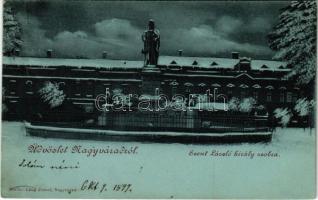 1899 (Vorläufer) Nagyvárad, Oradea; Szent László király szobra télen. Láng József kiadása / monument, statue in winter (gyűrődés / crease)