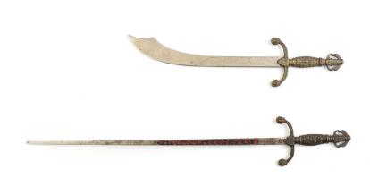 2 db olasz dísztőr / kard, fém, jelzett, az egyik rozsdafoltos, h: 37-54 cm