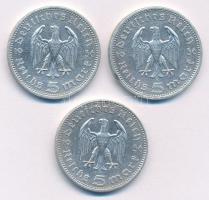 Német Harmadik Birodalom 1936A 5M Ag "Hindenburg" (3x) T:2,2- German Third Reich 1936A 5 R...