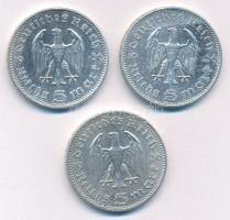 Német Harmadik Birodalom 1936A 5M Ag "Hindenburg" (3x) T:2,2- German Third Reich 1936A 5 R...