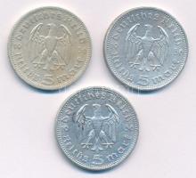 Német Harmadik Birodalom 1936A 5M Ag "Hindenburg" (3x) T:2,2- German Third Reich 1936A 5 R...