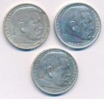 Német Harmadik Birodalom 1936A 5M Ag "Hindenburg" (3x) T:2,2- German Third Reich 1936A 5 R...