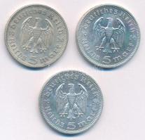 Német Harmadik Birodalom 1936A 5M Ag "Hindenburg" (3x) T:2,2- German Third Reich 1936A 5 R...