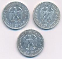 Német Harmadik Birodalom 1936A 5M Ag "Hindenburg" (3x) T:2,2- German Third Reich 1936A 5 R...