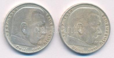 Német Harmadik Birodalom 1936A 5M Ag "Hindenburg" (2x) T:2 German Third Reich 1936A 5 Reic...