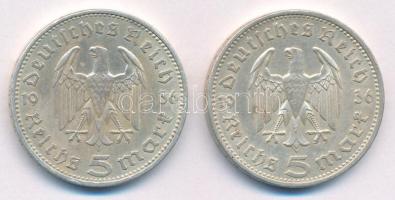 Német Harmadik Birodalom 1936A 5M Ag "Hindenburg" (2x) T:2 German Third Reich 1936A 5 Reic...