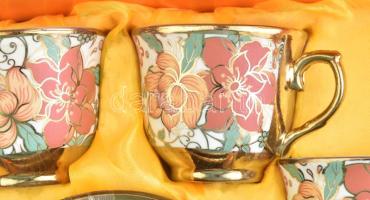 6 db mokkás porcelán csésze aljjal, dobozban, hibátlan