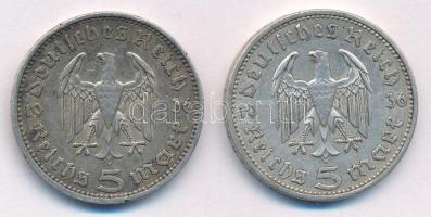 Német Harmadik Birodalom 1935A 5M Ag "Paul von Hindenburg" (2x) T:2 patina German Third Re...