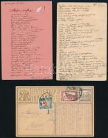 1900-1922 3 db kézzel írt vers lapokon, az egyik Ruttkay Emmuskának címezve