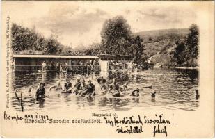 1902 Szováta-gyógyfürdő, Baile Sovata; Magyarósi tó, fürdőzők. Weinrich S. udvari fényképész felvétele / lake, bathers, spa (EK)