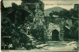 1921 Déva, vár, Dávid Ferenc emlékfülke. Laufer Vilmos kiadása / castle ruins, monument (fl)