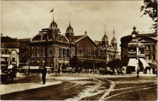 1930 Budapest VI. Nyugati pályaudvar, vasútállomás, villamos, automobil (EK)