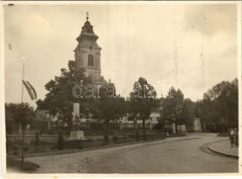 Szentgotthárd, Országzászló, Hősök szobra, emlékmű, templom. photo (11 cm x 8,3 cm) (ragasztónyom / glue marks)