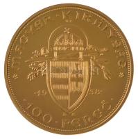 1938. 100P aranyozott Cu utánverete "R" jelzéssel, kapszulában (45mm) T:PP