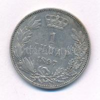 Szerbia 1897. 1D Ag "I. Sándor" T:2,2- Serbia 1897. 1 Dinar Ag "Alexander I" C:X...