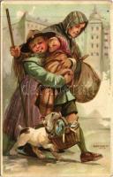 1934 A cserkész ahol tud, segít. Cserkész levelezőlapok kiadóhivatal / Hungarian scout boy art postcard s: Márton L. (EB)