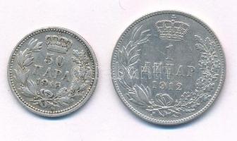 Szerbia 1912. 1D Ag "I. Péter" + 1915. 50p Ag "I. Péter" T:2 patina
Serbia 1912...