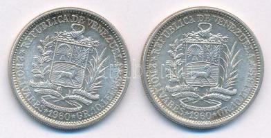 Venezuela 1960. 2B Ag (2x) T:1- kis patina Venezuela 1960. 2 Bolivares Ag (2x) C:AU small patina Krause Y#A37