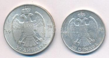 Jugoszlávia 1938. 20D Ag "II. Péter" + 1938. 50D Ag "II. Péter" T:2
Yugoslavia ...