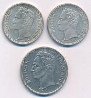 Venezuela 1960. 2B Ag (2x) + 1975. 5B Cu-Ni T:1-,2-
Venezuela 1960. 2 Bolivares Ag (2x) + 1975. 5 B...