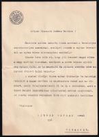1942 Szeged, Ujházy György írónak írt gépelt levél, melyben a város nevében mondanak köszönetet, tanácsnok aláírásával